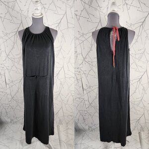 PAN Gray 100% Cotton Tie Keyhole Back Maxi Dress